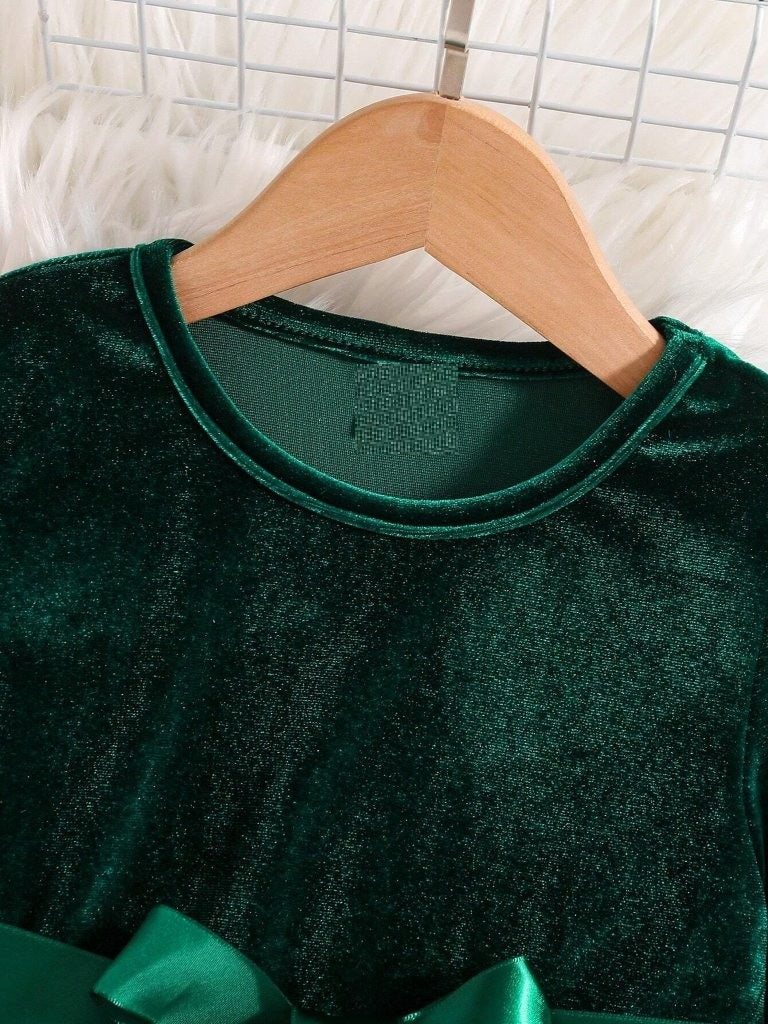 Toddler Girls Green Star Sparkle Velvet Dress