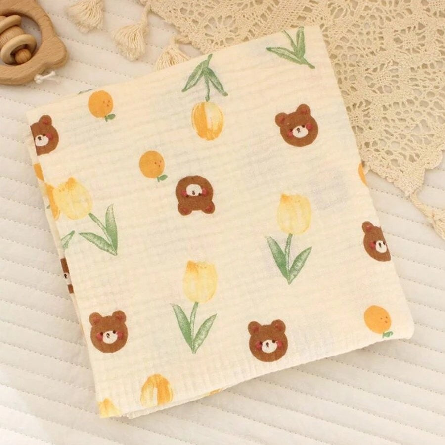 Baby Tulip Bear Muslin Blanket