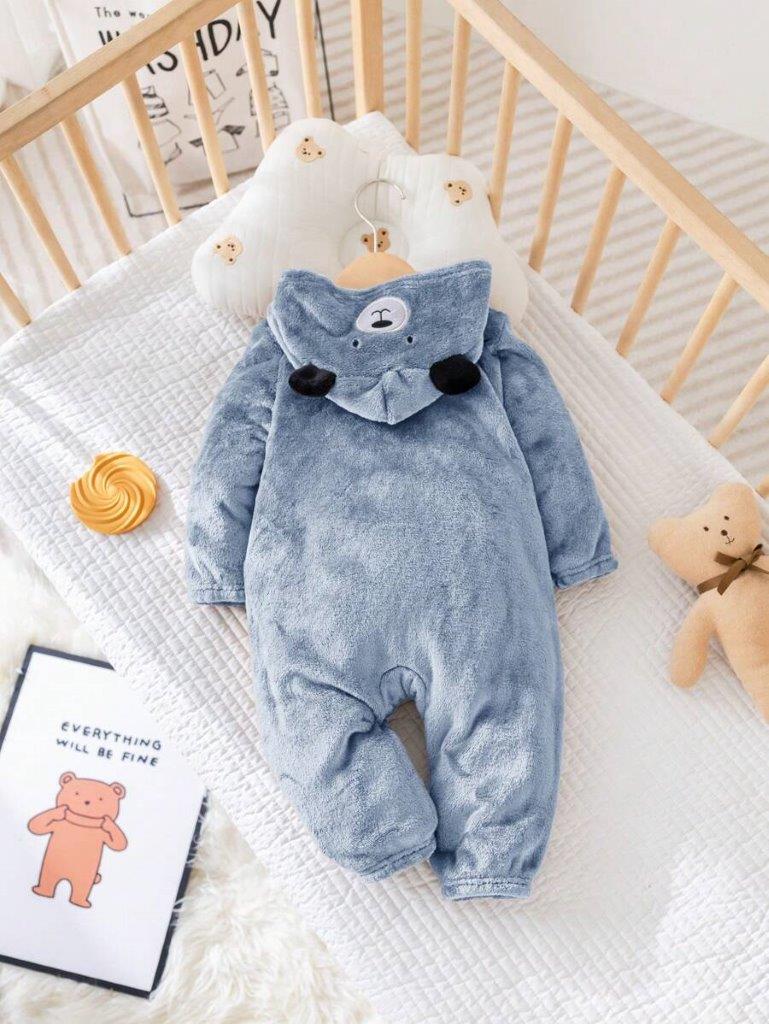 Baby 3D Teddy Ears Blue Jumpsuit