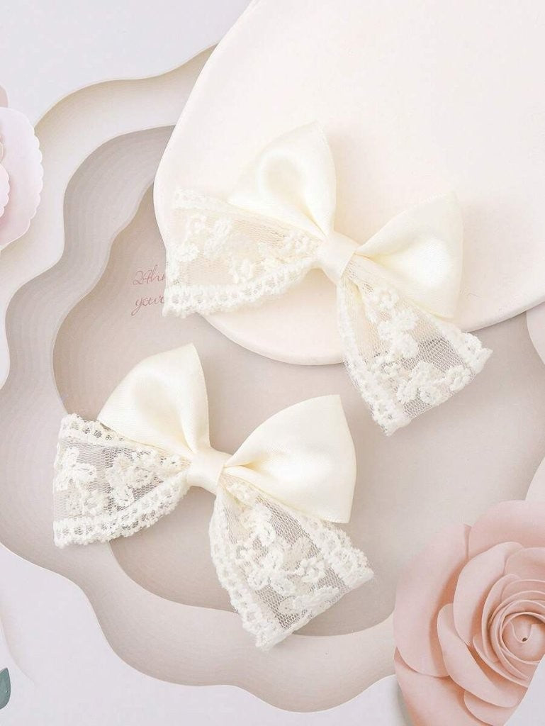 2 Piece Bowknot Design Hair Beige Clips