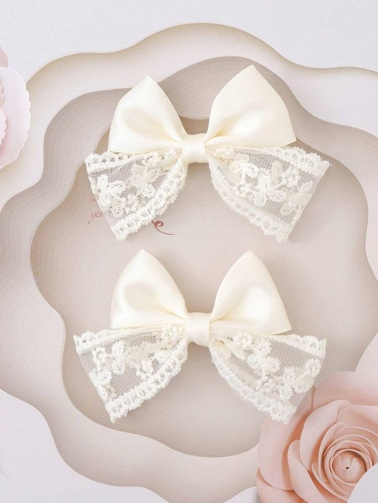 2 Piece Bowknot Design Hair Beige Clips
