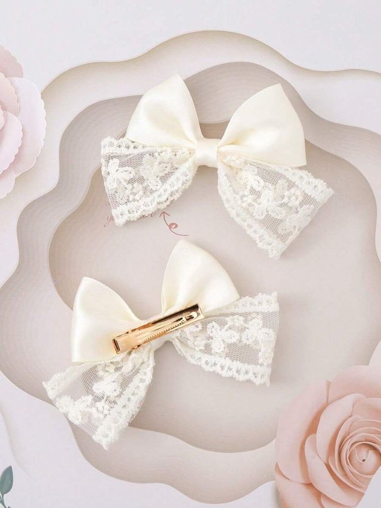 2 Piece Bowknot Design Hair Beige Clips