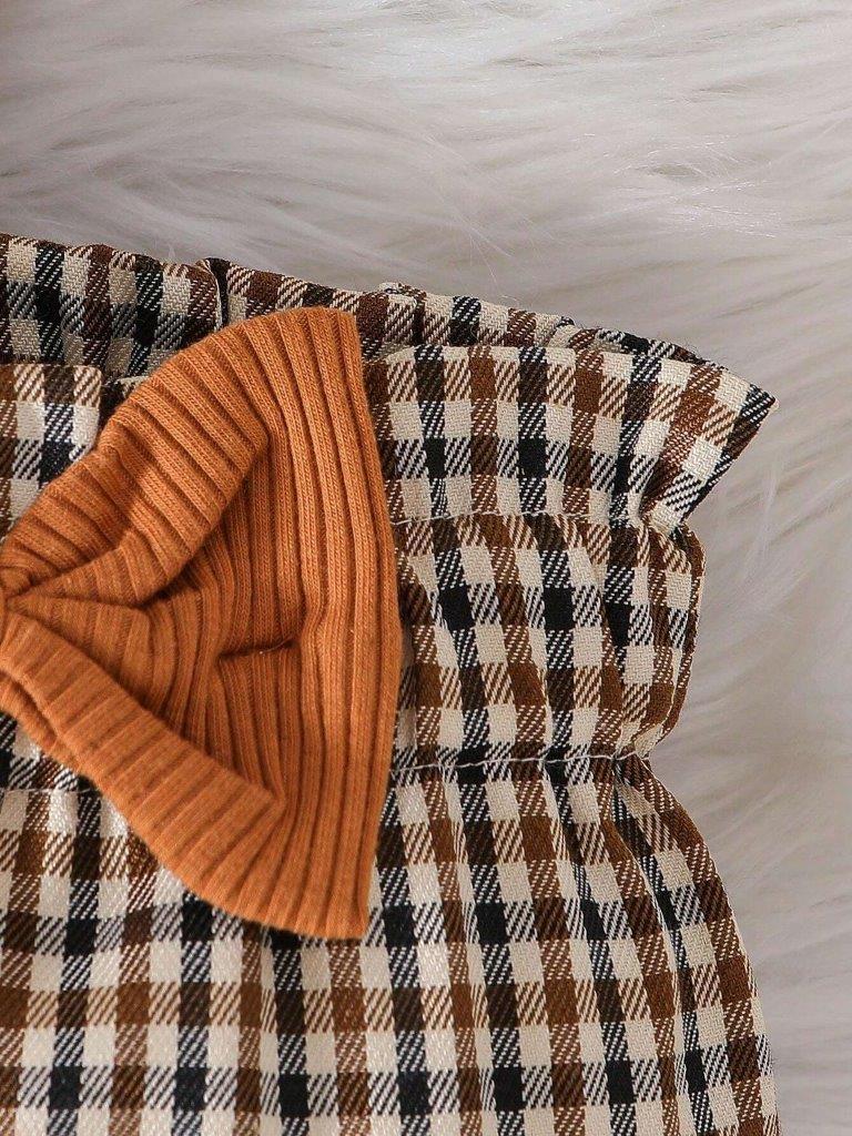 Baby Ribbed Ruffle Bodysuit And Plaid Pants Set