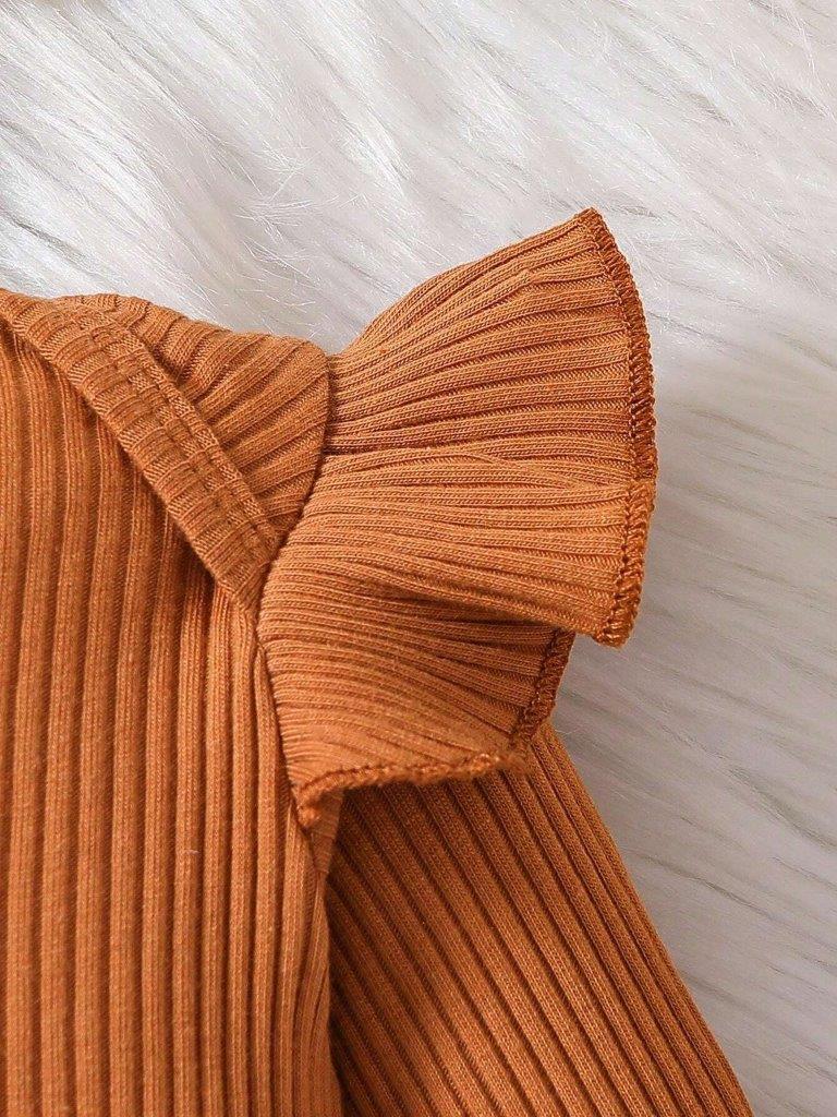 Baby Ribbed Ruffle Bodysuit And Plaid Pants Set