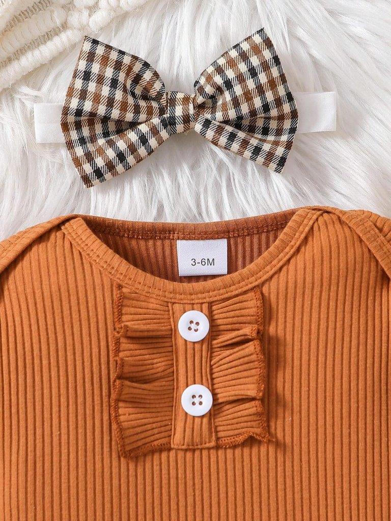 Baby Ribbed Ruffle Bodysuit And Plaid Pants Set