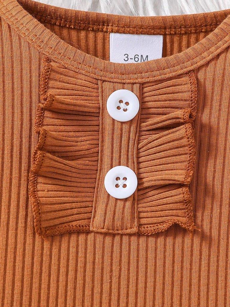Baby Ribbed Ruffle Bodysuit And Plaid Pants Set