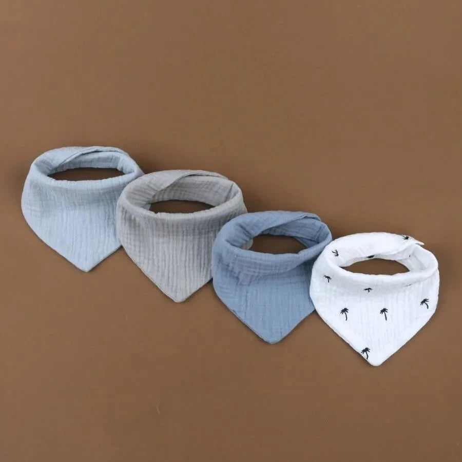 100% Cotton Stylish Bandana Bibs 4 Piece Blue