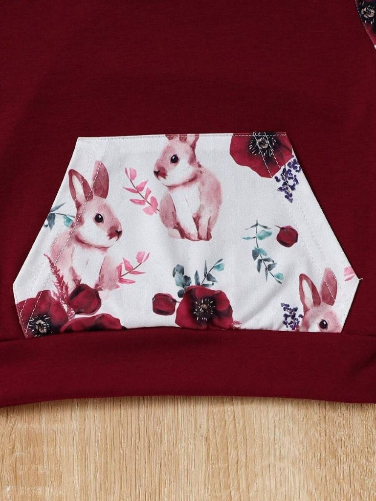 Baby Hooded Bunny Print Pullover And Pants Set