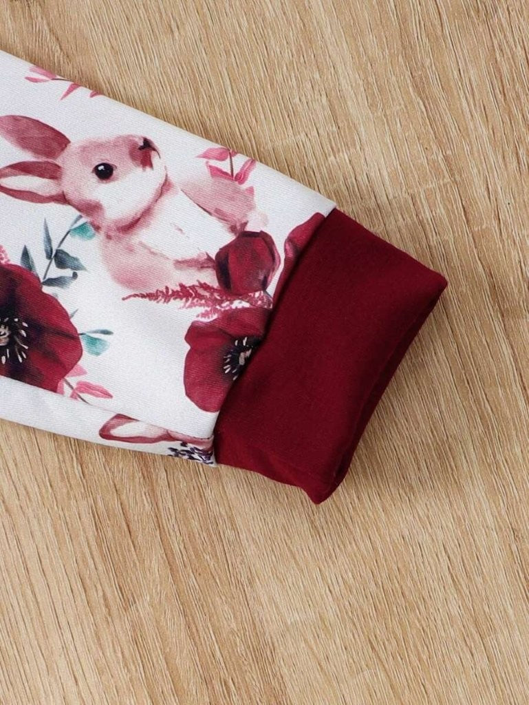 Baby Hooded Bunny Print Pullover And Pants Set