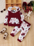 Baby Hooded Bunny Print Pullover And Pants Set