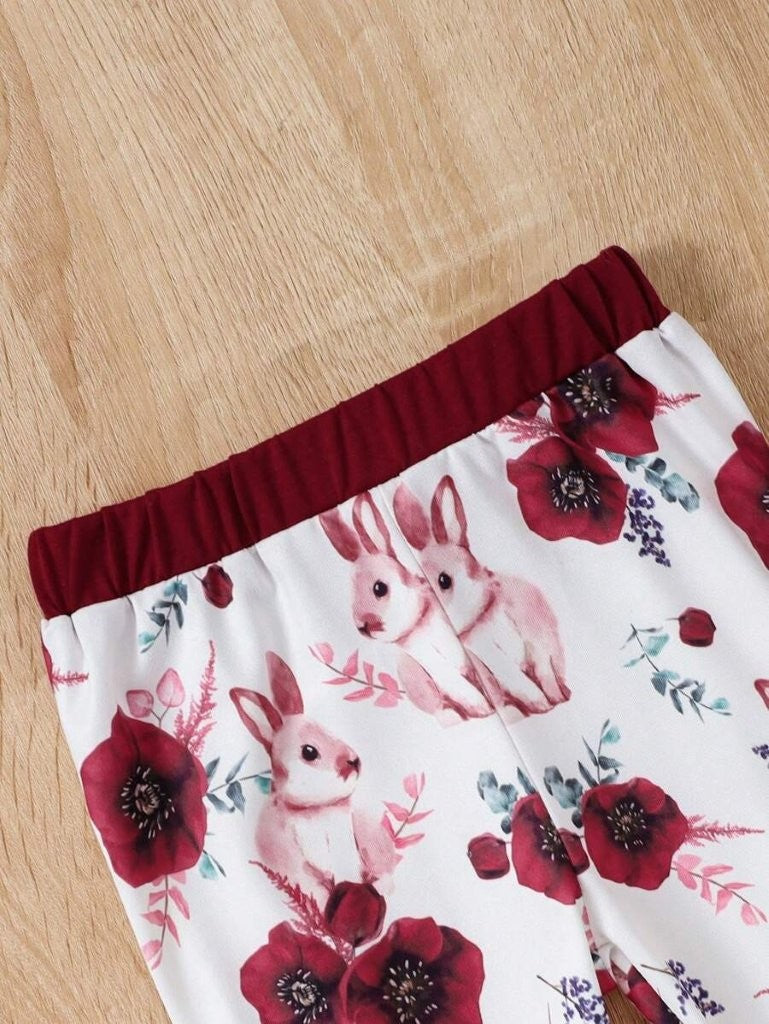 Baby Hooded Bunny Print Pullover And Pants Set