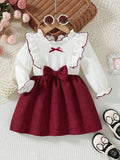 Baby Corduroy Front Bow Dress Burgundy