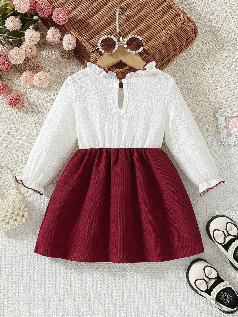 Baby Corduroy Front Bow Dress Burgundy