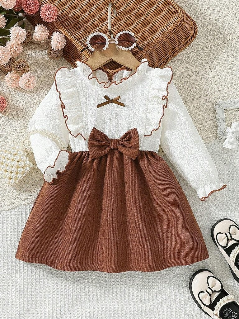 Baby Corduroy Front Bow Dress Baby Camel