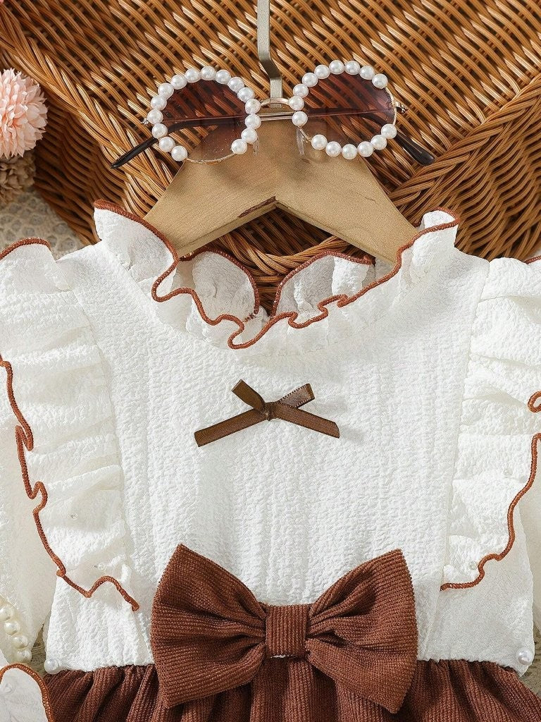 Baby Corduroy Front Bow Dress Baby Camel