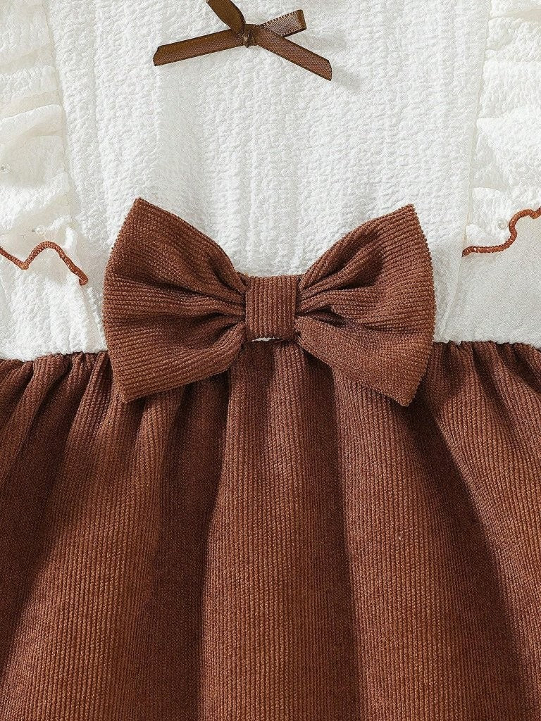 Baby Corduroy Front Bow Dress Baby Camel