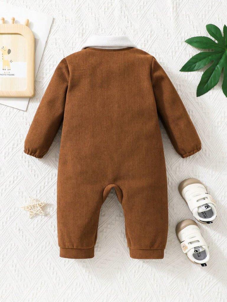 Baby Collar Flap Pocket Corduroy Jumpsuit