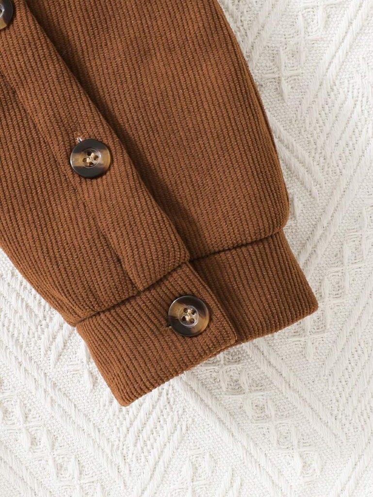 Baby Collar Flap Pocket Corduroy Jumpsuit
