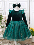 Toddler Girls Green Sparkle Velvet Dress With Headband