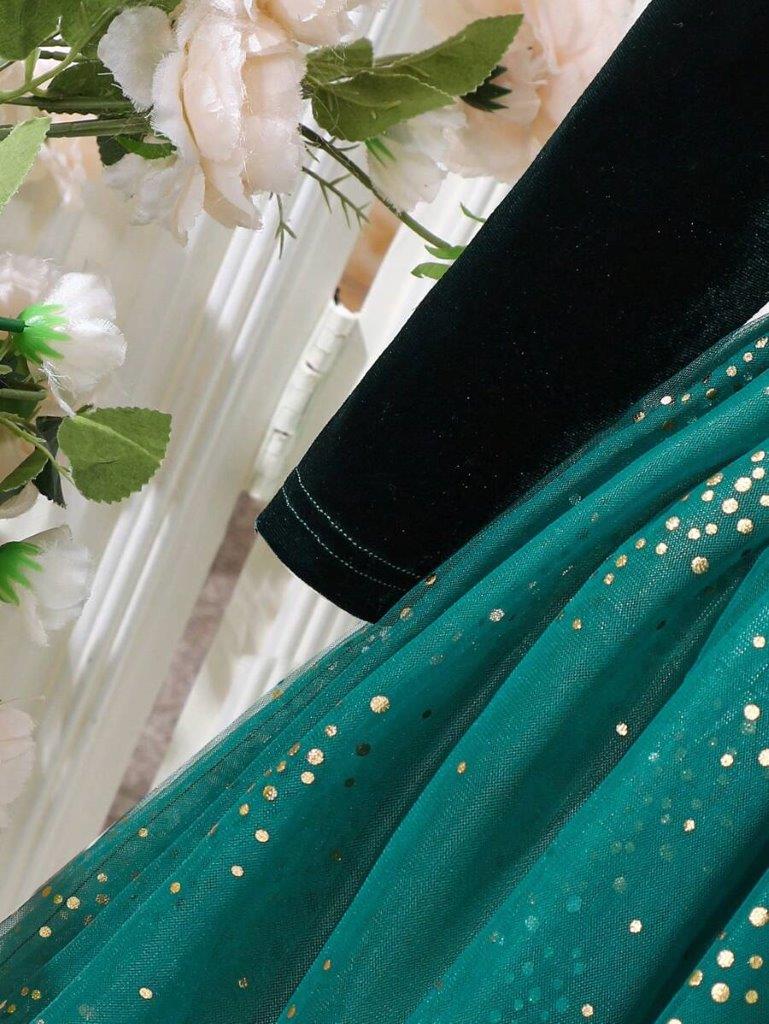 Toddler Girls Green Sparkle Velvet Dress With Headband