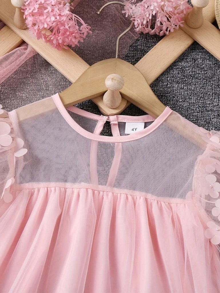 Toddler Girls Baby Pink 3D Flower Dress With Bag