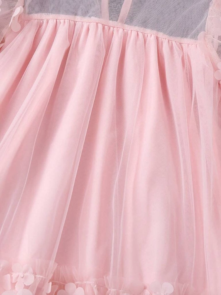 Toddler Girls Baby Pink 3D Flower Dress With Bag