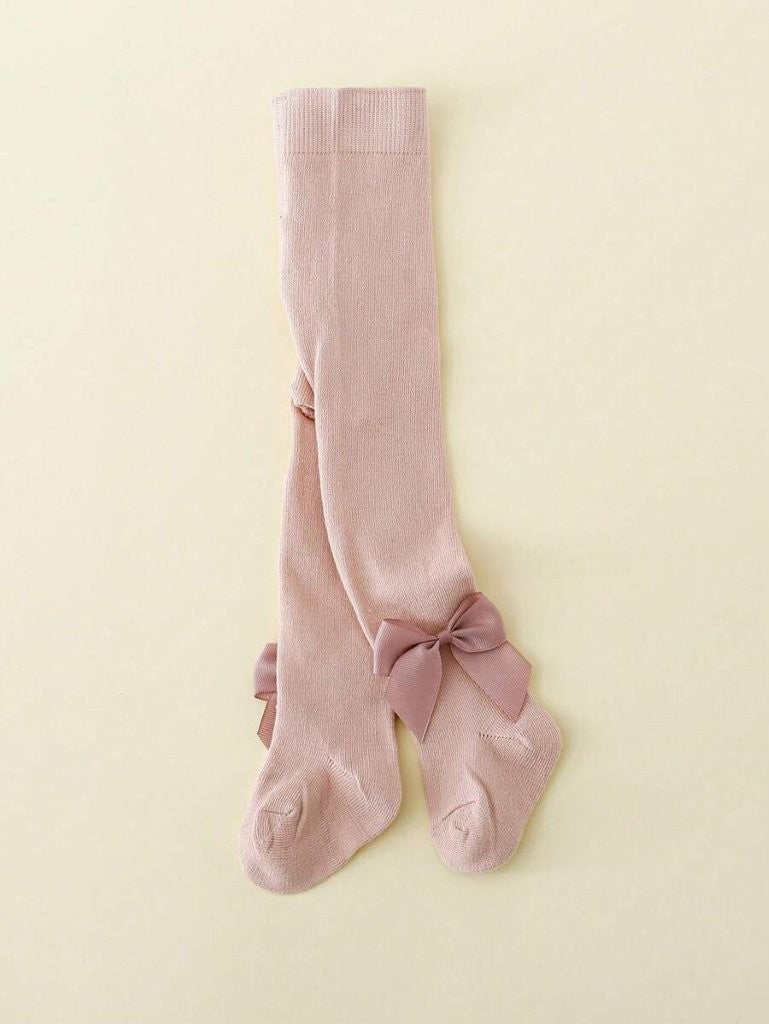 Baby Solid Dusty Pink Tights Bow 6-12 Months
