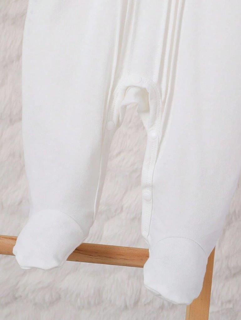 Baby White Solid Pleated Peter Pant Collar Romper