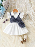 Baby White Button Dress With Denim Top ( Excl Bag)