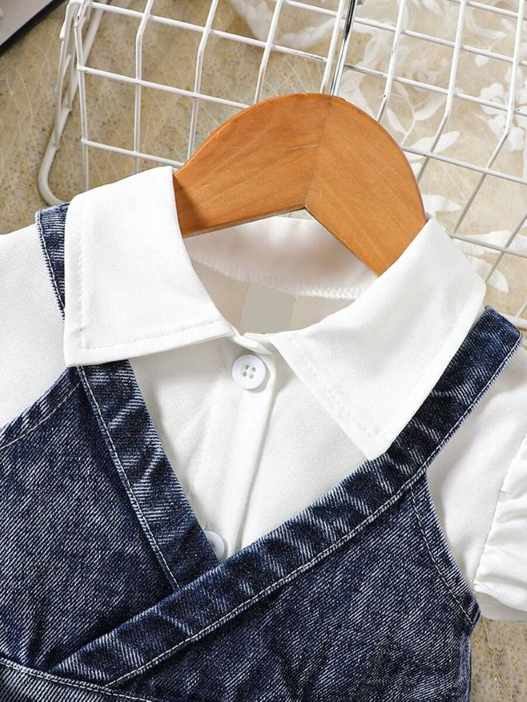 Baby White Button Dress With Denim Top ( Excl Bag)