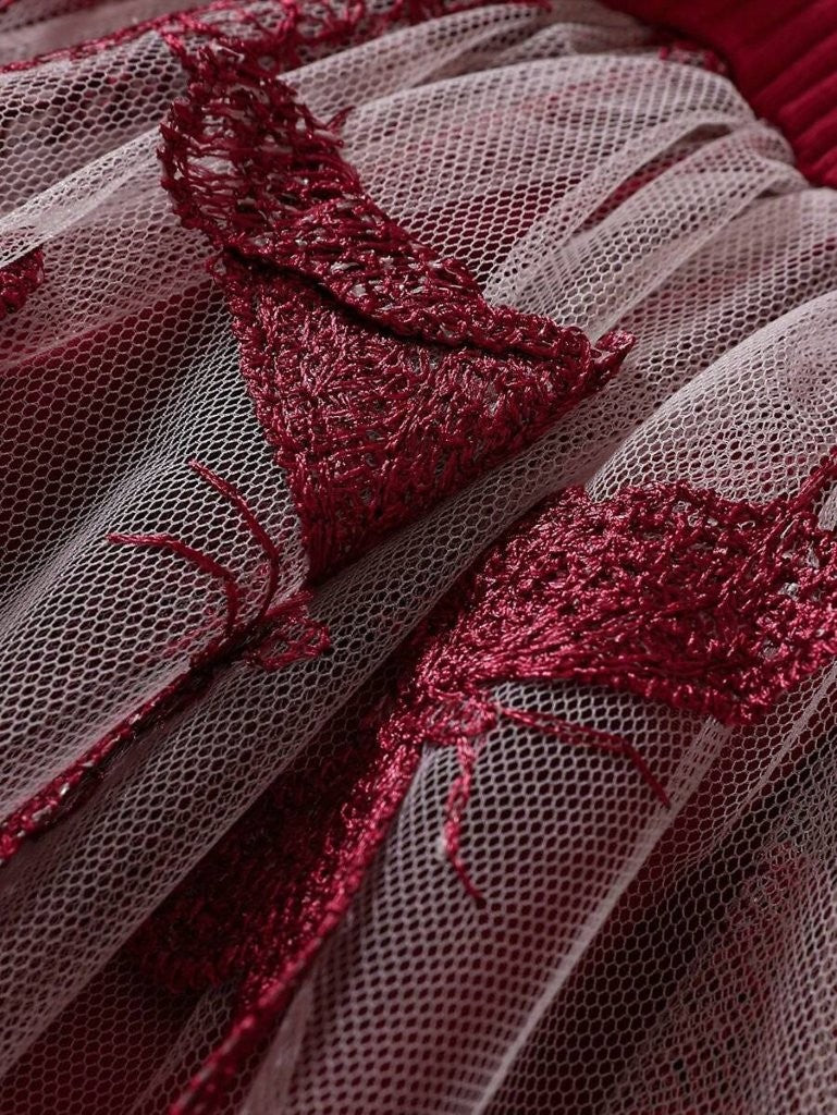 Baby Burgundy Butterfly Mesh Dress