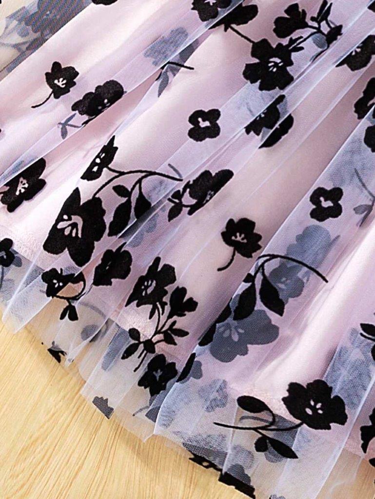 Toddler Girls Black Flower Ruffle Sleeve Dress