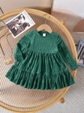 Baby Velvet Stripe Pattern Dress Green
