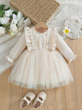 Baby Lace Pattern Ruffle Sleeve Dress Apricot