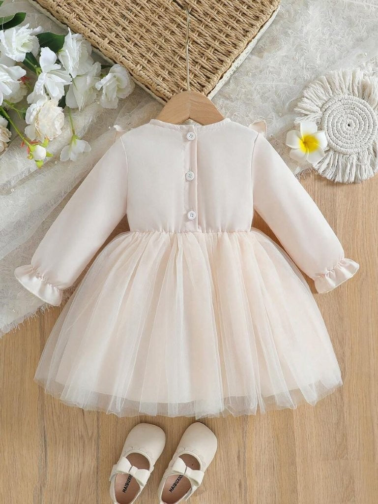 Baby Lace Pattern Ruffle Sleeve Dress Apricot