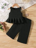 Baby Textured Top With Wide legged Pants Set Black