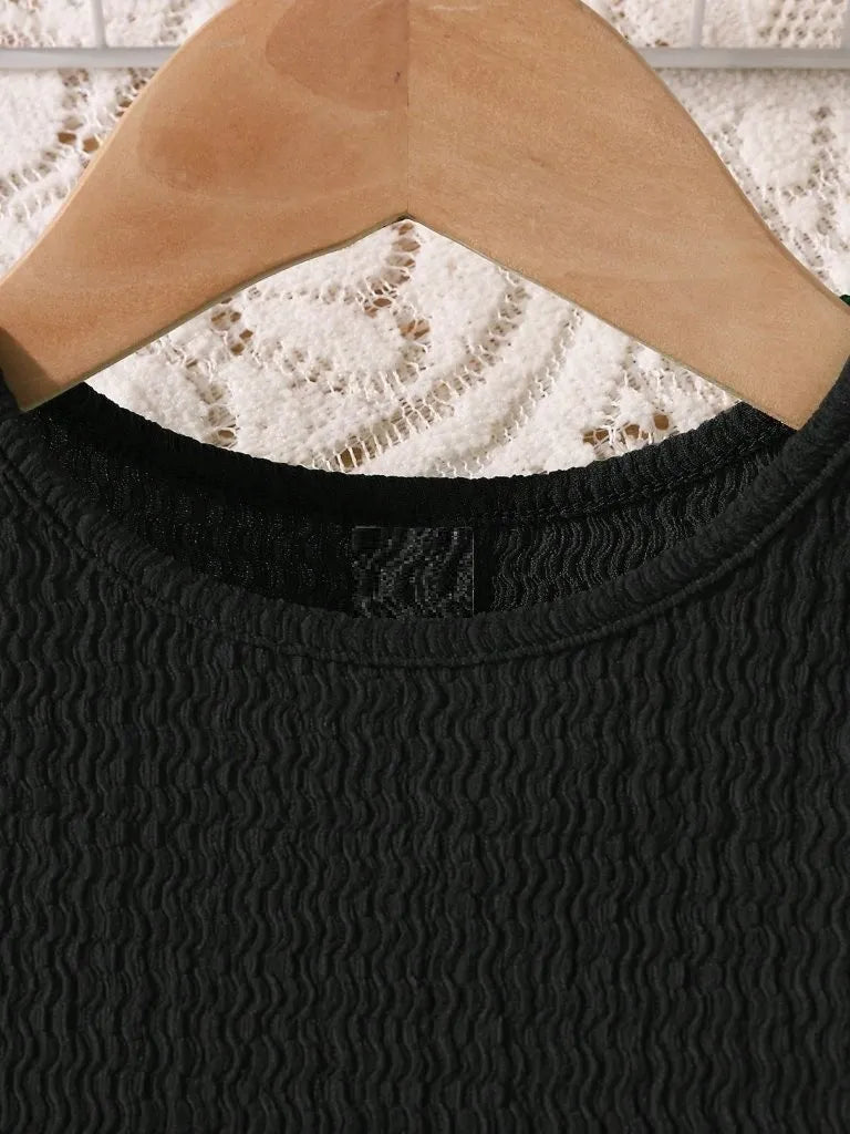 Baby Textured Top With Wide legged Pants Set Black