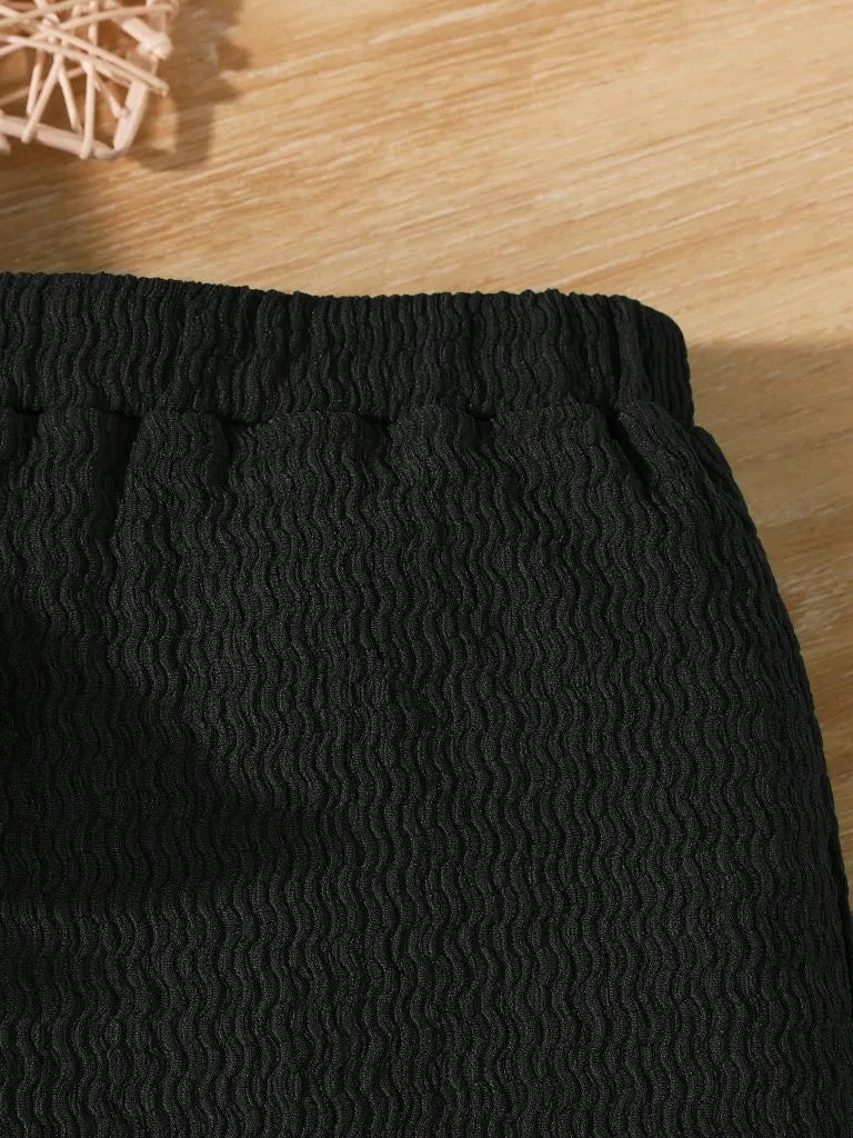 Baby Textured Top With Wide legged Pants Set Black