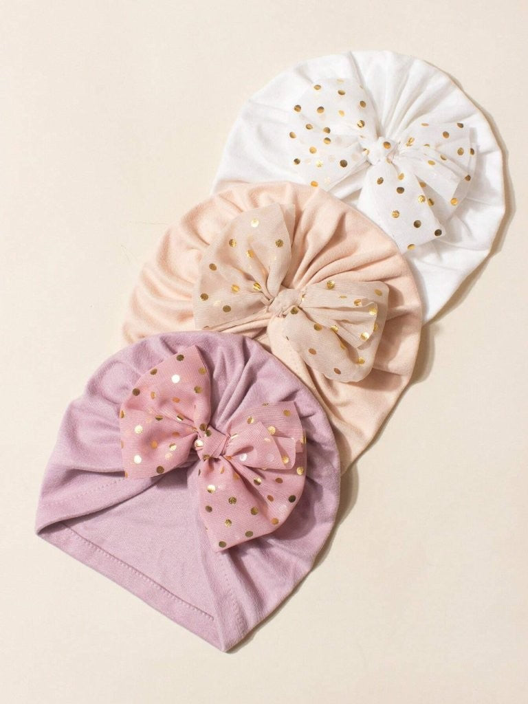 Baby 3 Piece Dotted Bow Turban Set