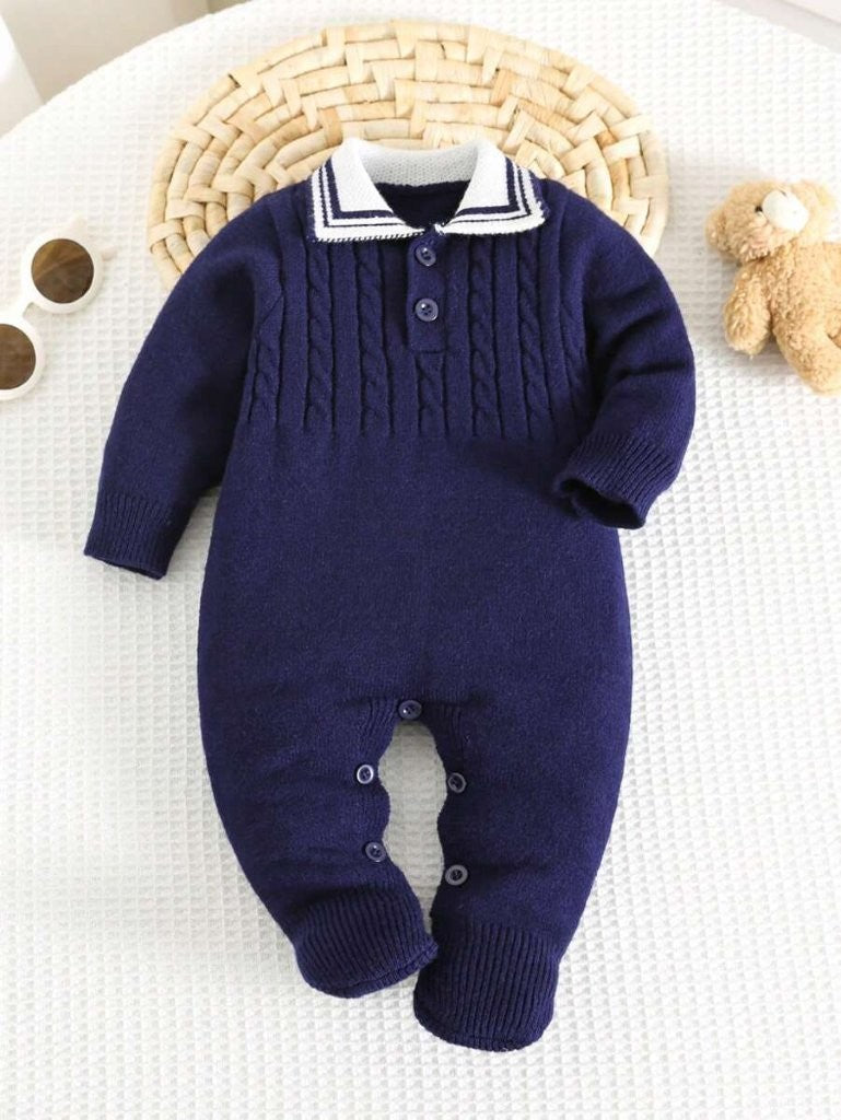 Baby Boy Polo Collar Knitted Jumpsuit