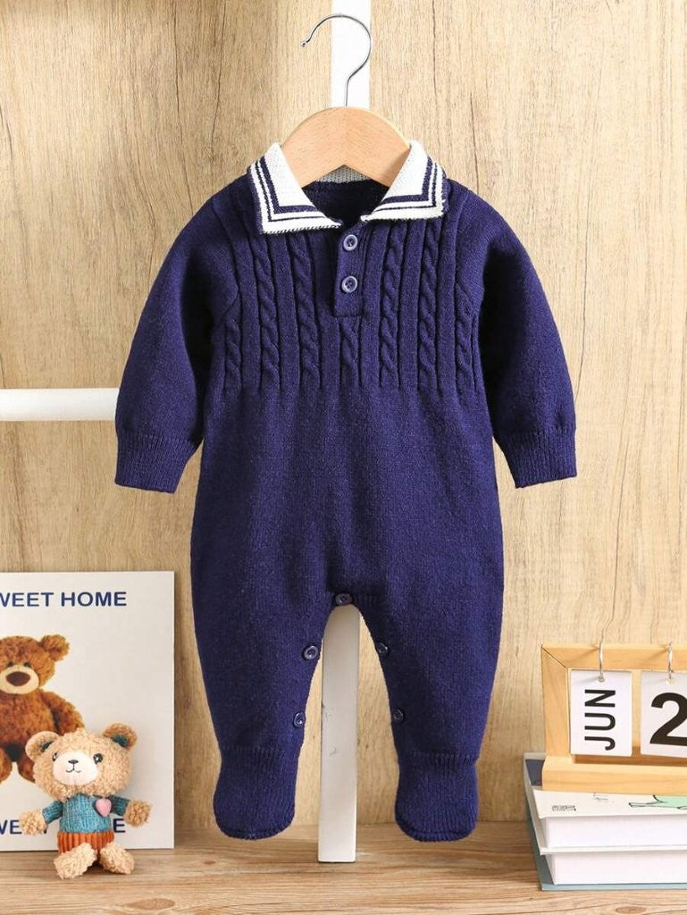 Baby Boy Polo Collar Knitted Jumpsuit