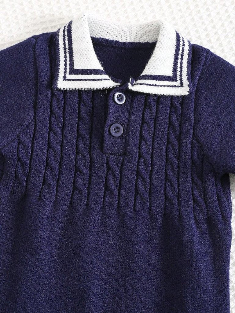 Baby Boy Polo Collar Knitted Jumpsuit