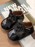 Baby Soft Sole Shiny Bow Flats Black