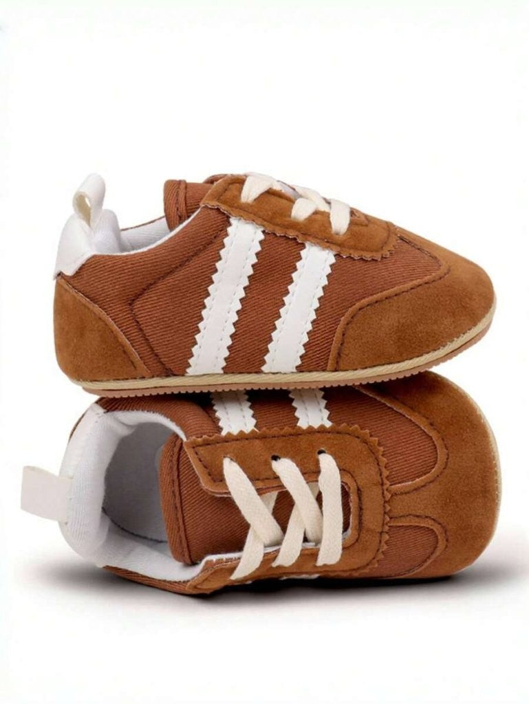 Baby Boy Double Stripe Brown Lace Up Sneakers