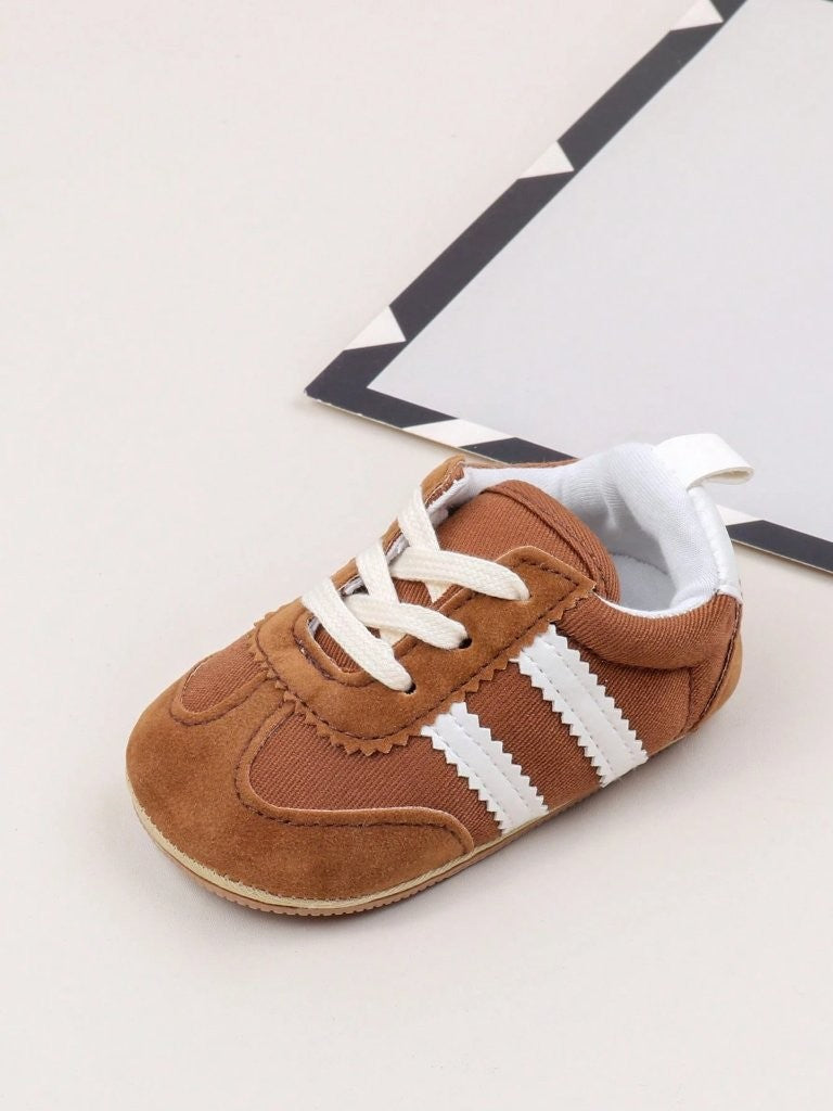 Baby Boy Double Stripe Brown Lace Up Sneakers
