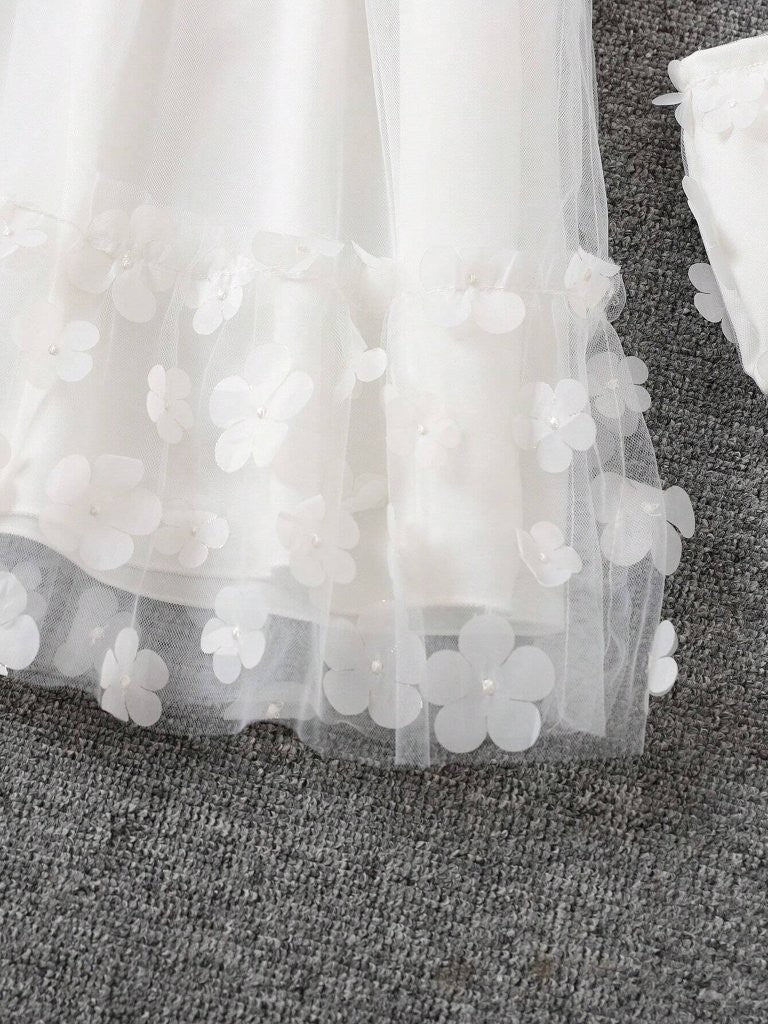 Toddler Girls White 3D Flower Dress With Bag