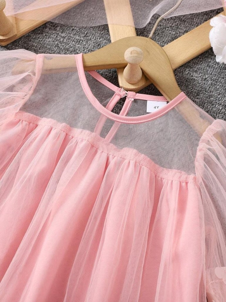 Toddler Girls Baby Pink Short Sleeve Flower Dress With Bag