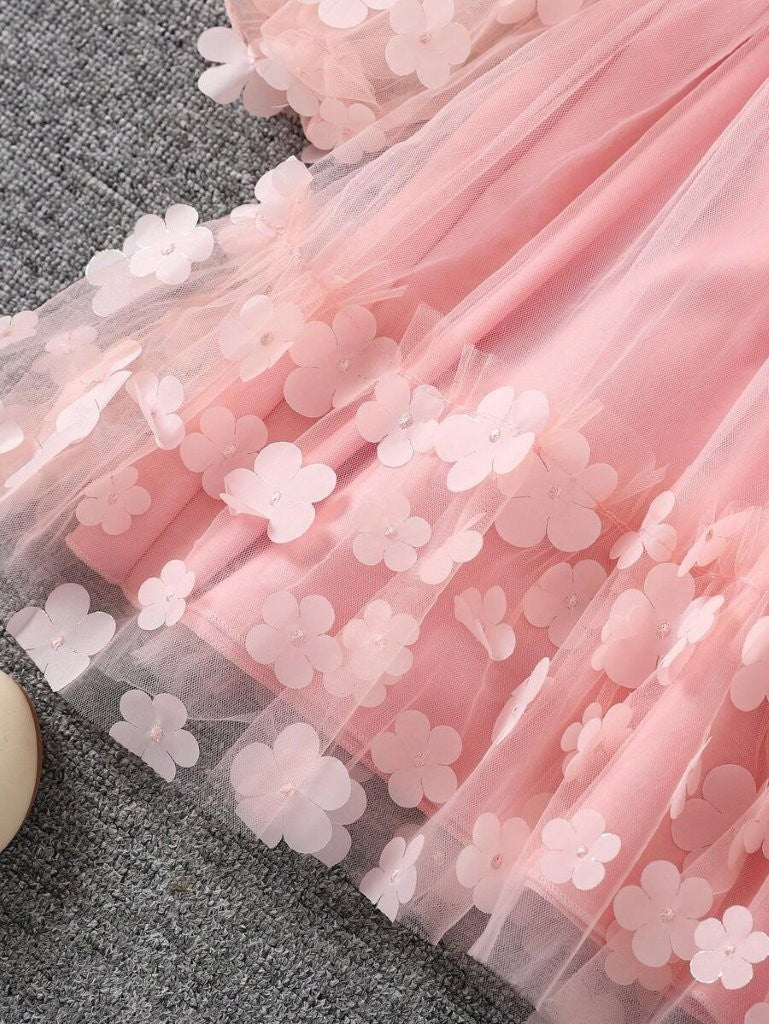 Toddler Girls Baby Pink Short Sleeve Flower Dress With Bag