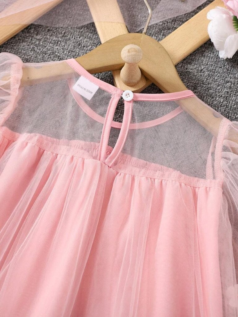 Toddler Girls Baby Pink Short Sleeve Flower Dress With Bag