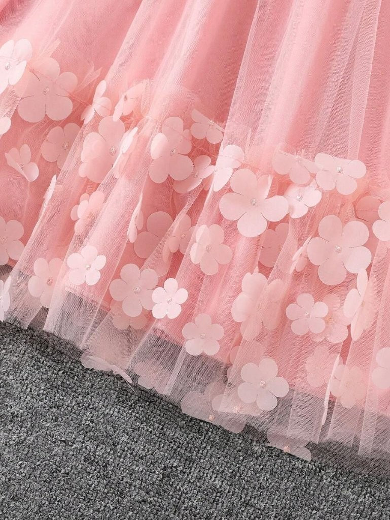 Toddler Girls Baby Pink Short Sleeve Flower Dress With Bag